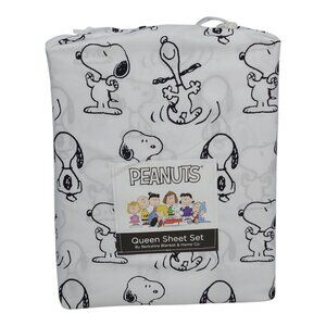 Peanuts Snoopy Queen Sheet Set By Berkshire Black & White 4 Piece Set Polyester